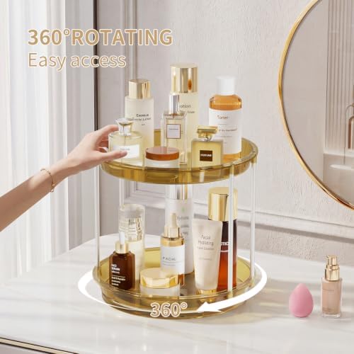 Rotating Makeup Organizer, Perfume Skincare Holder, 2 Tier 9 Inch, Amber - Image 2