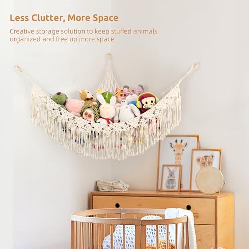 Large Stuffed Animal Net or Hammock, Stuffed Animal Storage Macrame Toy Hammock Hanging Net for Stuffed Animals Corner, Plushie Net Hammock Toy Organizer for Boho Kids Room Nursery Playroom - Image 2