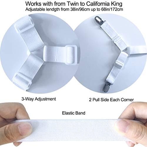 Sheet Fasteners Suspenders Straps - Adjustable Crisscross Bed Sheets Holder Clips Elastic Band Sheet Keeper Stays Grippers,2Pcs/Set White - Image 4