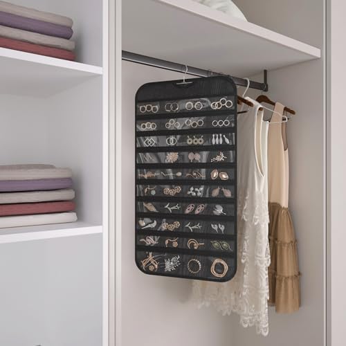 Hanging Jewelry Organizer 80-Pocket Double-Sided Storage, 1-Pack, Black - Image 3