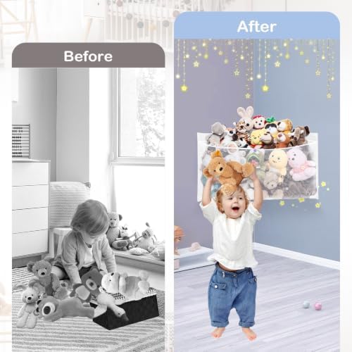Large Corner Stuffed Animal Storage, White Wall Hammock Toy Net, Gift - Image 3