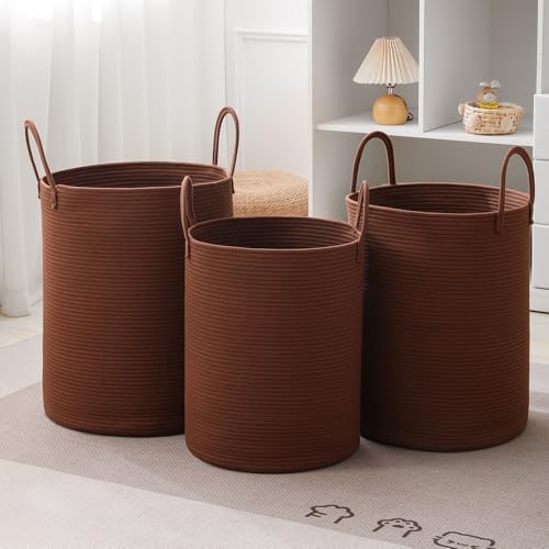 Laundry Basket Hamper Tall Rope Storage Woven for Blanket toys Dirty Clothes in Living Room Bathroom Bedroom (Dark Brown, 60L/15.8Gal) - Image 7