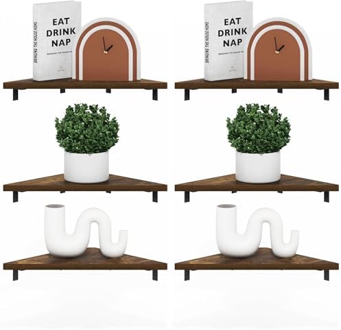 Furinno Rossi Triangle Corner Floating Shelves, Wall Mount Display Shelf, Amber Pine, Set of 3 (Pack of 2) by Furinno-FitsYourSpaceFitsYourBudget