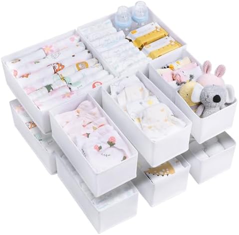 Vtopmart 12 Pack Baby Clothes Organizer, Foldable Fabric Drawer Bins, White by Vtopmart