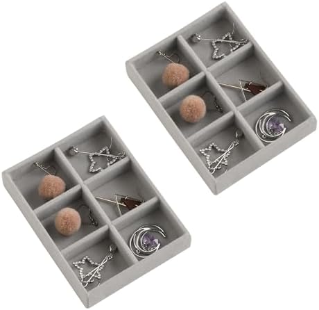Frebeauty Small Jewelry Trays for Drawer,2 Pack 6 Grid Earring Organizer by Frebeauty
