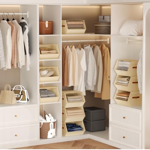 Stackable Closet Organizers and Storage Bins, Open Front Closet Shelf Organizer System With Steel Frame, Clothes Storage Basket Fabric, Collapsible Closet Drawers for Wardrobe, Nursery ,Toy, 6 Pack - Image 6
