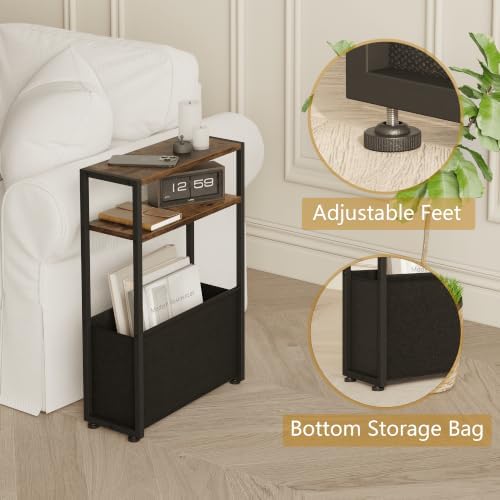 Leomonio Narrow Side Table, Slim Night Stand with Magazine Rack - Image 3