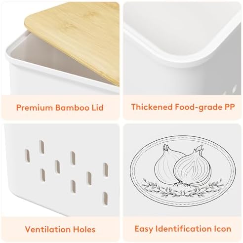 Lifewit Plastic Potato and Onion Storage Bin Box, Set of 2, White - Image 4