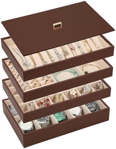 Voova Stackable Jewelry Organizer Tray with Lid (Set of 4, Coffee) by Voova