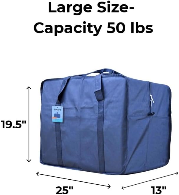 Extra Large Foldable Duffel Bag for Travel – Heavy-Duty Cargo Bag with Zippers & Reinforced Handles, TSA Approved, Water-Resistant size 25x19.5x13, TSA Aprove, (BLUE, 50LB) - Image 2