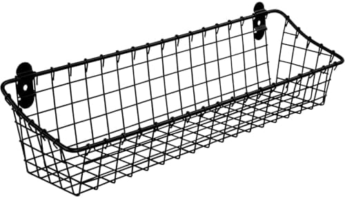 Spectrum Medium Wire Wall Basket Matte Black Rustic Wall Bin, Vintage Wire Basket Wall Mount Hanging Caddy for Kitchen Organization, Wall Mount Storage for Pantry Bathroom Kitchen by Unknown