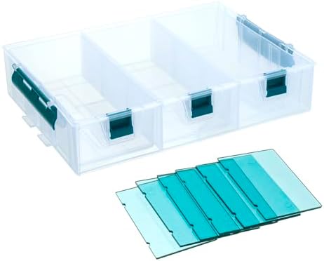 MyGift Single Stackable Tray, Add-on for 11 Inch Clear Arts & Crafts Storage Box with Blue Accents, 9 Compartment Sewing Supplies Organizer 3 Drawers and Removable Dividers - Image 6
