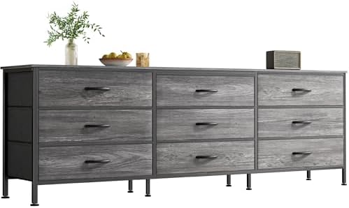 Huuger 63 Inch Dresser for Bedroom, Long Dresser for Closet with 9 Drawers, Large TV Stand for 55, 65, 70 Inch TV, Entertainment Center with Storage, Wide Chest of Drawers, Grey by Huuger