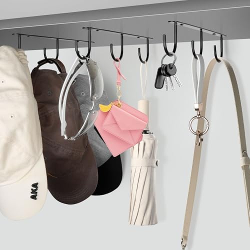 3pcs Under Cabinet Mug Hooks,Adhesive/Screw 2 Ways Install Mug Holder,Coffee Cups Hook with 9 Hooks,Mug Organizion Rack for Displaying Mugs/Cups/Kitchen Utensils (Black) - Image 4