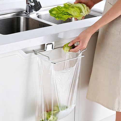 Large Stainless Steel Trash Bag Holder for Kitchen Cabinets Doors and Cupboards, Under Sink, Garbage Bag Dispenser, Kitchen Waste Can, Trash Cans - Image 2