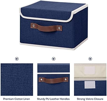 ANMINY Fabric Storage Box Bins with Lids, Blue, 10"x8"x7" - Image 3