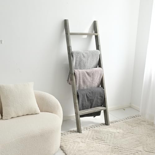 FUIN Blanket Ladder, 5ft Rectangle Rung Rustic Solid Wood Decor Rack, Grey - Image 7