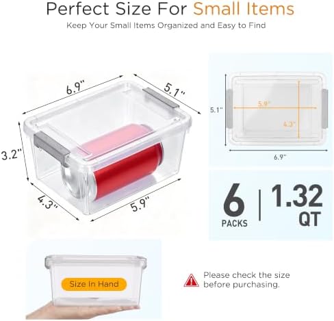 Citylife 6Packs 1.3Qt Small Storage Bins with Lids,Stackable Clear - Image 2