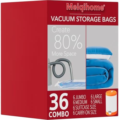 Vacuum Seal Bags for Clothing Travel & Home Storage, travel vacuum bags with pump, Store Blankets, Comforters, Pillows, Seasonal Clothes Compactly,36 Pack With Electric Pump by MEIQIHOME
