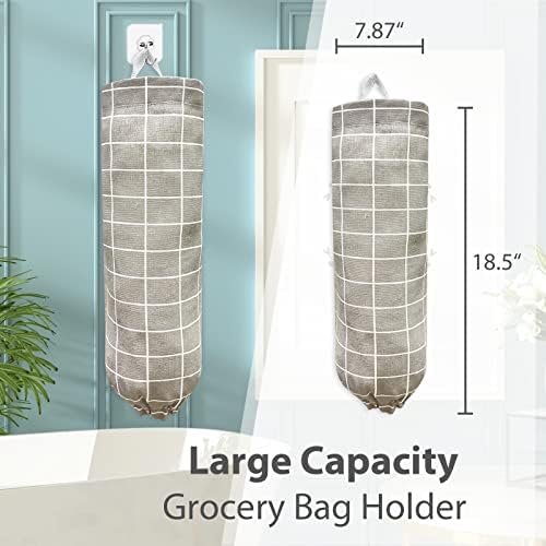 SYIPO Plastic Bag Holder, Reusable Grocery Bag Organizer, Wall Mount, Plaid Grey, 1 Pack, 15.7in x 9.8in - Image 2