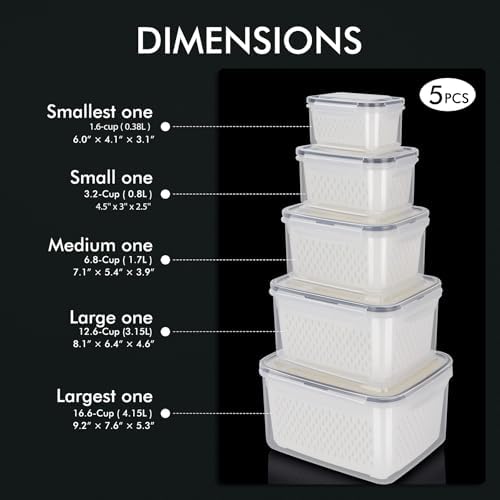 HOTEC 5-Pack Fruit Storage Container for Fridge, Food Storage Containers - Image 2