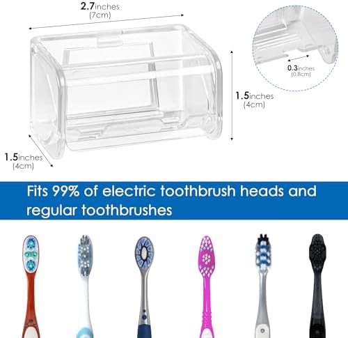 Toothbrush Holder Wall Mounted with Cover for Bathroom, 2 Slots Toothbrush Storage Organizer for Shower, Self Adhesive Toothbrush Hanger Rack for Dorm, Cabinet (Clear) - Image 4