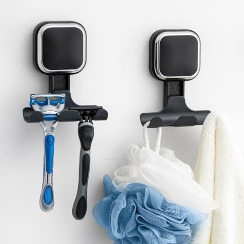 TAILI Powerful Suction Cup Razor Holder for Shower Wall 2 Pack, Black by TAILI