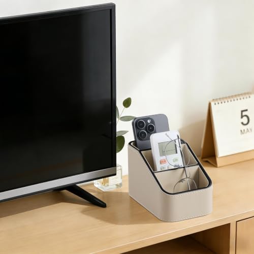 Remote Control Holder, Small Desk Organizer TV Remote Caddy, Beige - Image 2