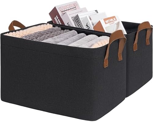 CHICVITA 30L Large Fabric Closet Bins for Shelves, 2Pack, Black by CHICVITA