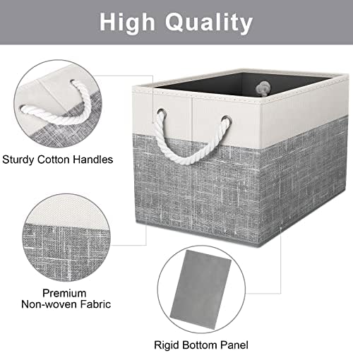 Fab totes Storage Bins 4-Pack, Foldable Storage Baskets for Organizing Toys, Books, Shelves, Closet, Large Storage Box with Rope Handles, Sturdy Organizer Bins, White & Grey - Image 3