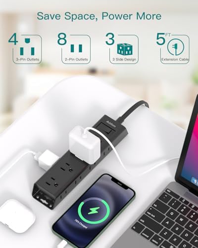Extension Cord Flat Wall Plug - Surge Protector Power Strip with 12 Outlets - Image 2