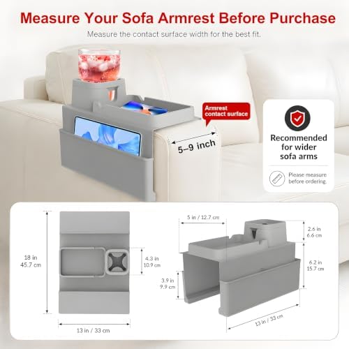 KindGa Couch Cup Holder Tray - Silicone Sofa Armrest Organizer Slate Gray - Image 2