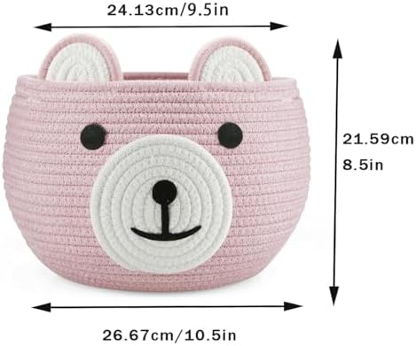 PandaEar Cotton Rope Baby Basket, Baby Gift Basket Nursery Laundry Organizer with Cute Bear Design for Storage Infant Newborn Essentials, Diaper Caddy with Handle (Pink) - Image 5