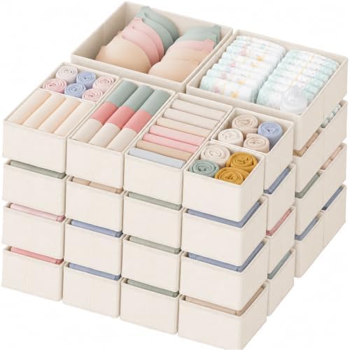 Criusia Drawer Organizer Clothes, 24 Pack Dresser Organizer for Baby Clothes, Underwear, Sock- Foldable Closet Organization and Storage Dividers Bins for Nursery, Bedroom and Dorm (Beige) by Criusia