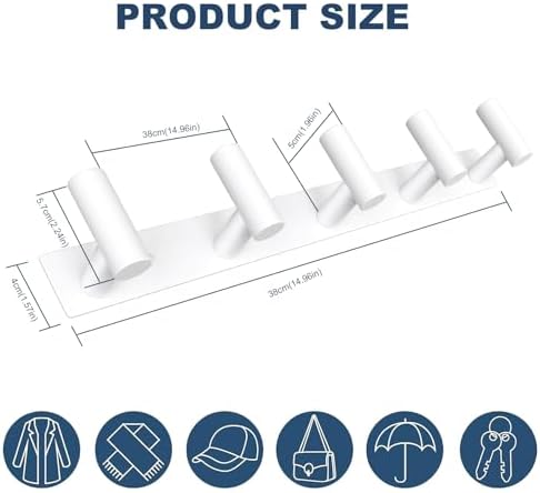 VAEHOLD Hat and Coat Wall Mount Rack - Hooks for Robes, Bags, Keys, and Towels - Bathroom Towel Hanger Organizer (White, “T“ Shape 5 Hooks 1 Pack) - Image 7