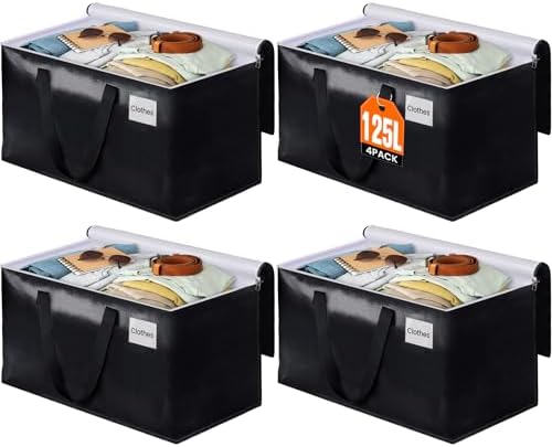Heavy Duty Moving Bags, Extra Large Storage Bags, 125L, 4-Pack, Black by BlissTotes