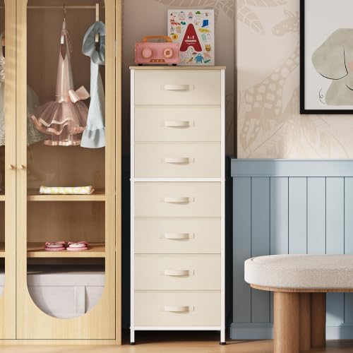 WLIVE Fabric Dresser for Bedroom, 7 Drawer Dressers Chest of Drawers, Beige - Image 4