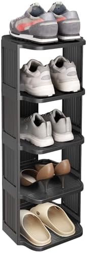 Shoe Racks for Closet, 5 Tiers Stackable Shoe Rack for Front Door Entrance Free Standing Plastic Shoe Stand Narrow Tall Vertical Shoe Rack, Closet Shoe Organizer for Small Spaces Shoe Storage by Kitstorack