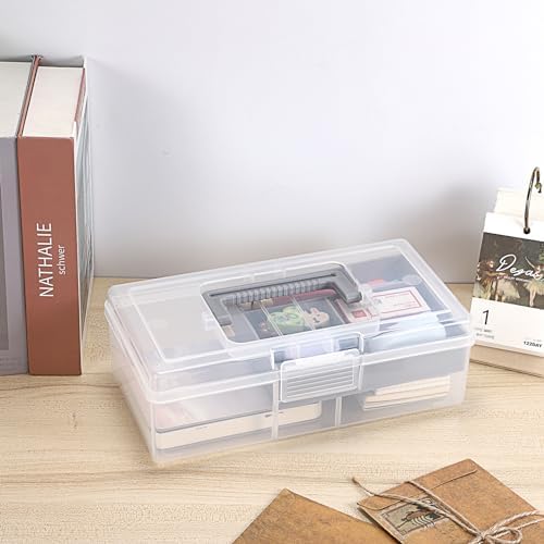 JUXYES Clear Art Craft Supply Storage Bin Sewing Box With Handle Lid - Image 5
