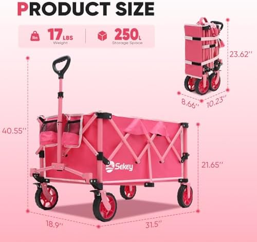 Sekey Collapsible Wagon, 300 lb Capacity, 29 in Cargo Bed, Compact Fold - Image 2