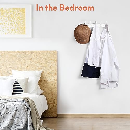 Optish Coat Rack Wall Mount, Coat Hook Wall Mount, Wall Hooks for Hanging, Hat Rack for Walls, Coats Hanger with 12 Hook, Towel Hooks for Bathrooms (2 Pack, White) - Image 6