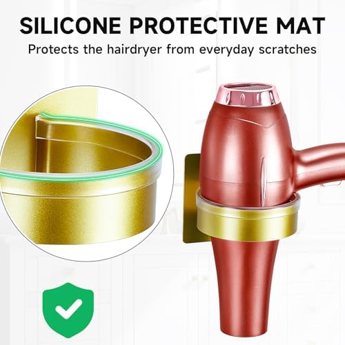 Hair Dryer Holder Wall Mounted, Blow Dryer Holder, Hair Tool Organizer for Hair Dryer Storage Hanger, Adhesive Hairdryer Holder for Bathroom Barber Shop (Gold) - Image 6
