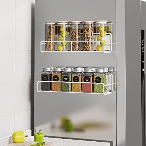 Mystozer Metal Magnetic Spice Rack for Refrigerator White, 2 Pack by Mystozer