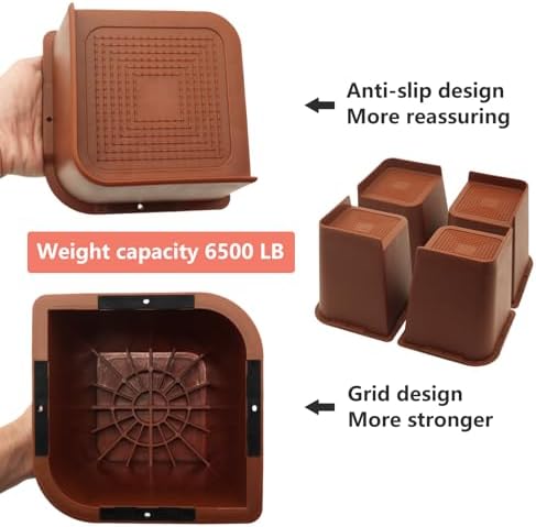 8 Pack Bed Risers 6 inch Heavy Duty Brown, Furniture Risers - Image 5
