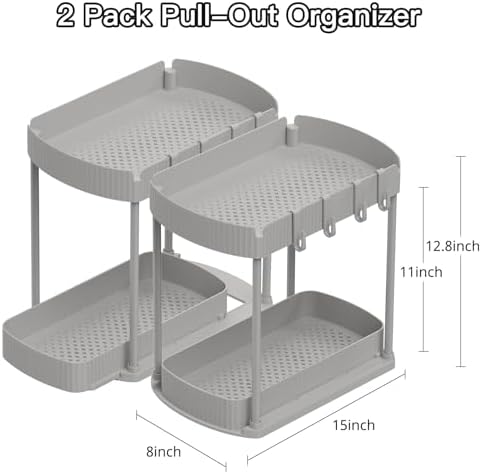2 Packs Under Sink Pull-Out Storage Organizers, 12.8 Inches, Grey - Image 2