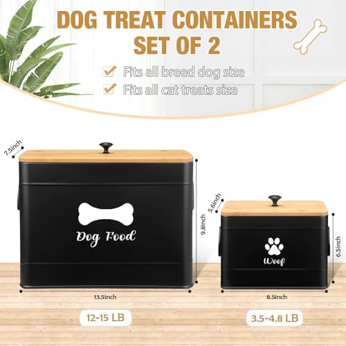 Newtay 2Pcs Extra Large Metal Dog Food Containers Airtight 12&3.5 Lb, Black - Image 2