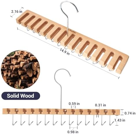 Ohuhu 2 in 1 Belt Hanger for Closet, 14 Slots 13 Hooks Wooden Organizer - Image 4