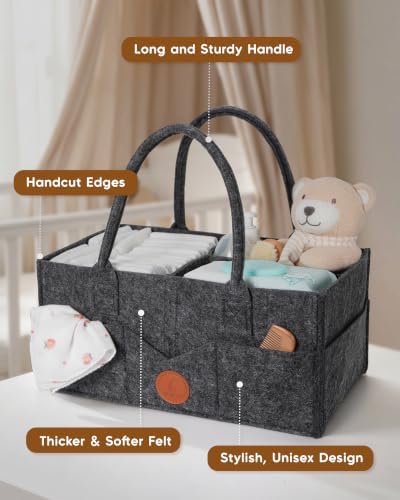 Maliton Felt Diaper Caddy Organizer for Changing Table - Large, Dark Grey - Image 4
