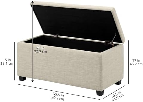 Amazon Basics Upholstered Storage Ottoman Bench with Soft Close Lid, Child-Safety Hinge, No Assembly Required, 35.5"W x 16.5"D x 17"H, Beige - Image 3