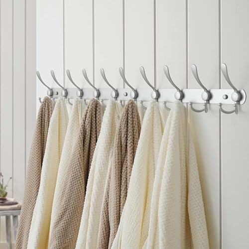 Dseap Coat Rack Wall Mount - 38” Long 10-Tri-Hooks Heavy Duty Coat Hanger Rail Wall Hooks for Hanging Coats Hats Clothing Clothes Purse Mudroom Entryway, Silver - Image 5